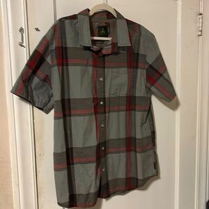 PrAna Men’s Ecto Plaid Short Sleeve Button Front Shirt Cargo Green XL